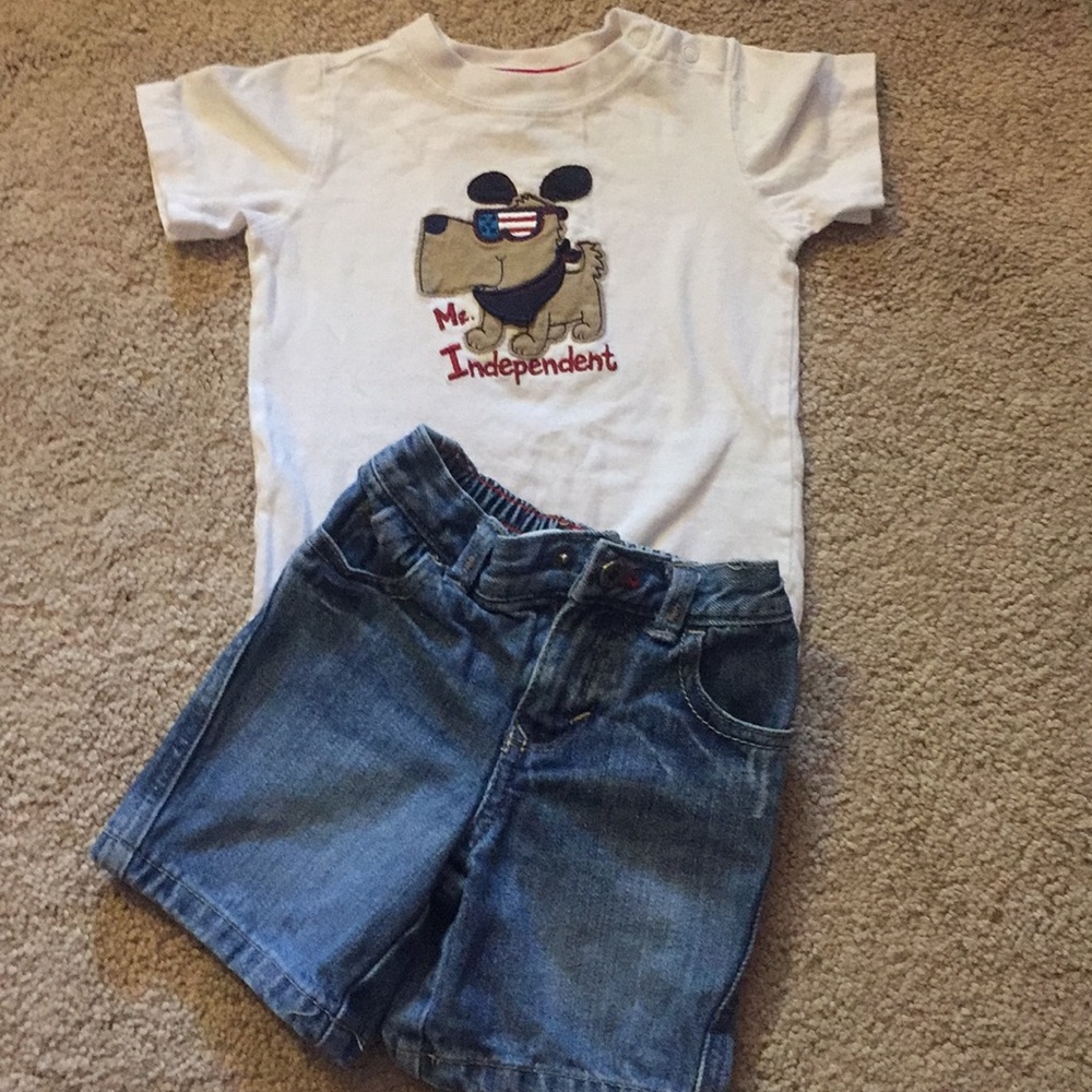 Boys 4th of July Set. Onesie & Denim Shorts